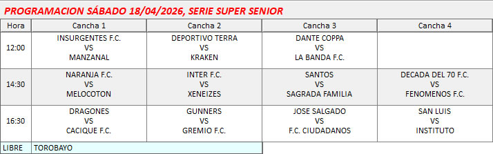 PROGRAMACION SERIE SUOER SENIOR